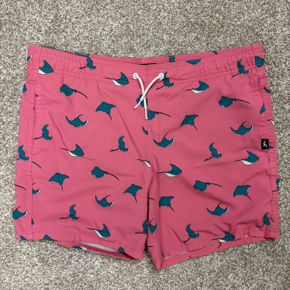 Hollister Swim Trunks Mens Small Pink Stingray Print Stretch Mesh Lined 5 Inseam